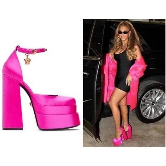 NEW Versace Aevitas Medusa Platform Crystals Pumps Pink Size 37 - Picture 1 of 12